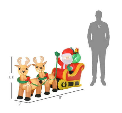 Roomoe® Santa’s Sleigh Ride Inflatable with Reindeer