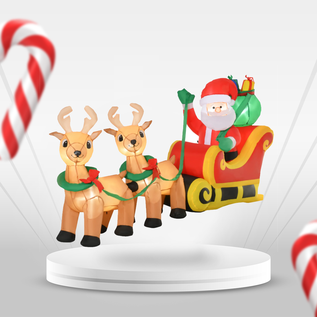 Roomoe® Santa’s Sleigh Ride Inflatable with Reindeer